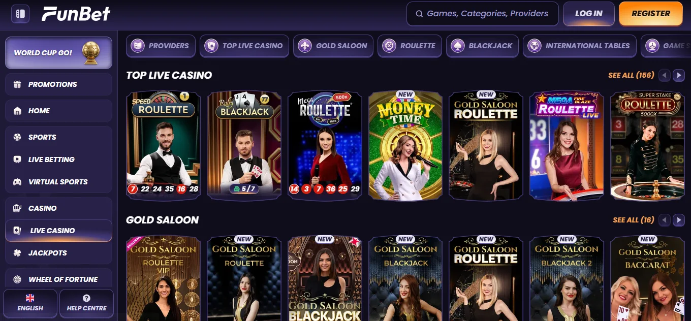 Funbet med rulett, blackjack og live casino