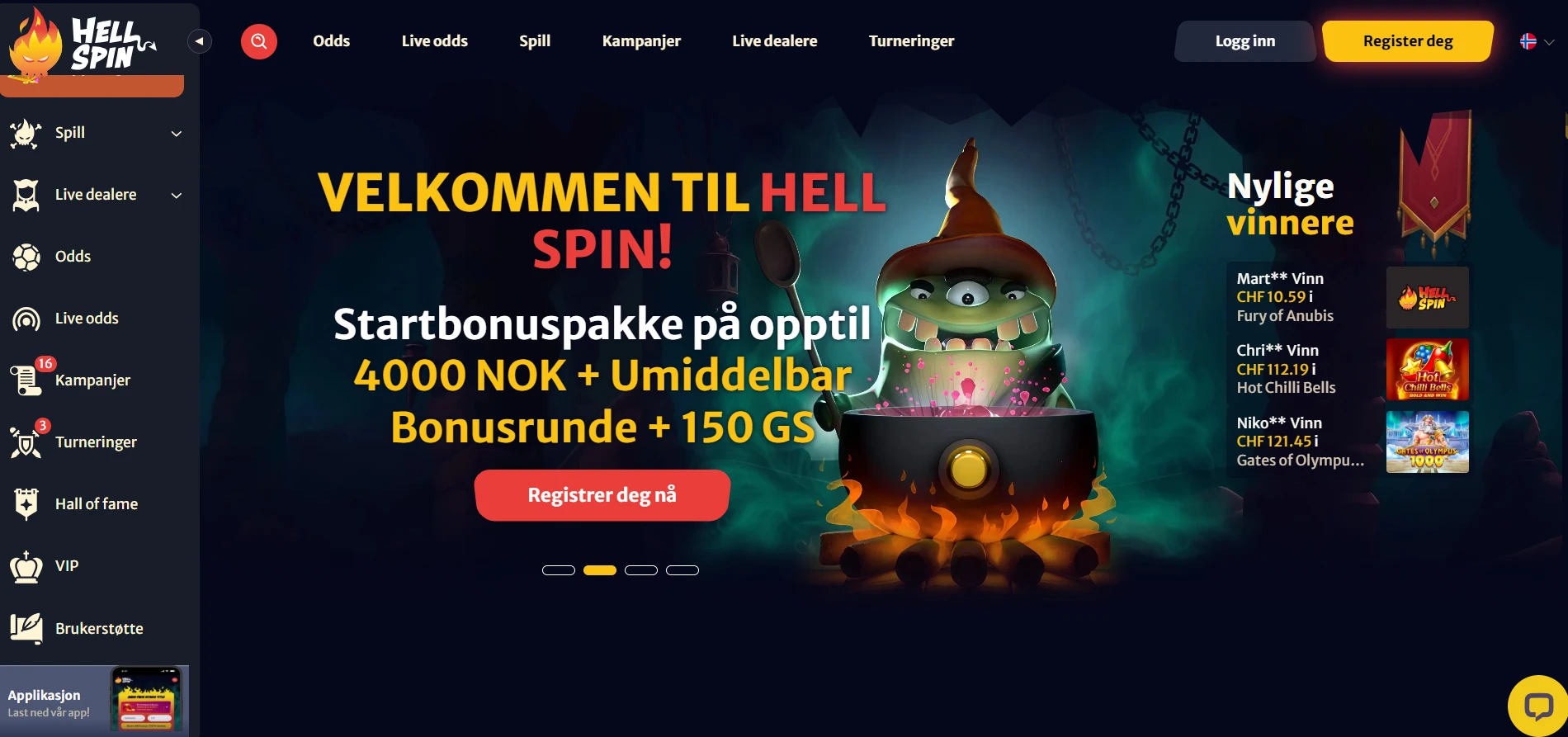 HellSpin Casino med velkomstpakke og bonusspinn