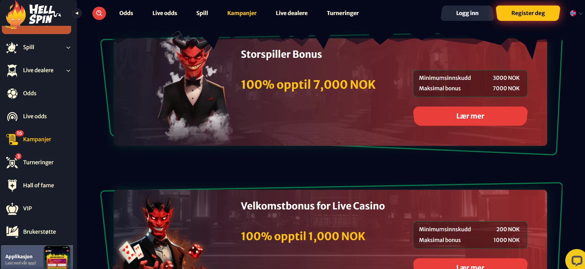 HellSpin Casino med bonus for spilleautomater og live casino
