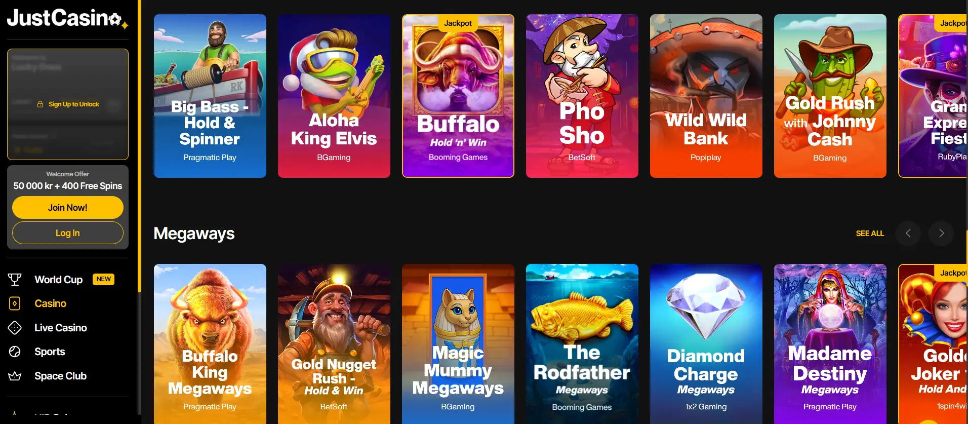 Just Casino med nye og populære spilleautomater