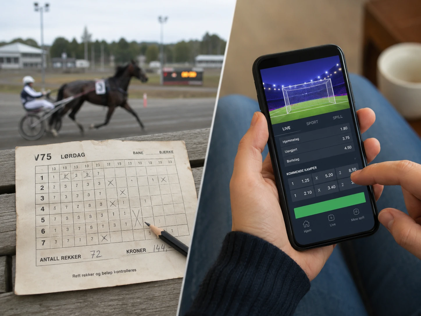 Sportsbetting på mobil ved en hesteveddeløpsbane