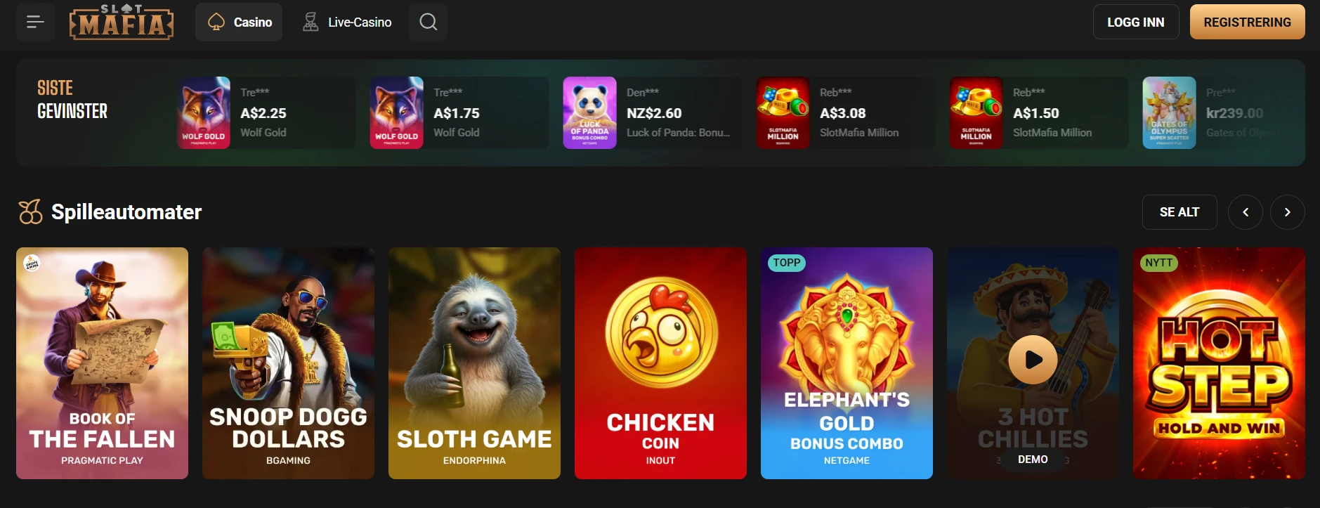 SlotMafia med populære spilleautomater