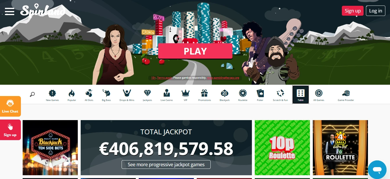 Spinlander Casino med jackpot og casinospill