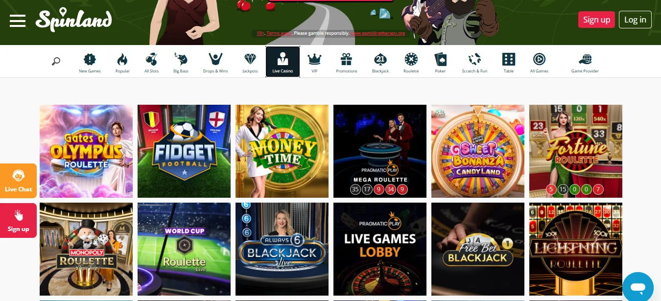 Spinlander Casino med spilleautomater og live spill
