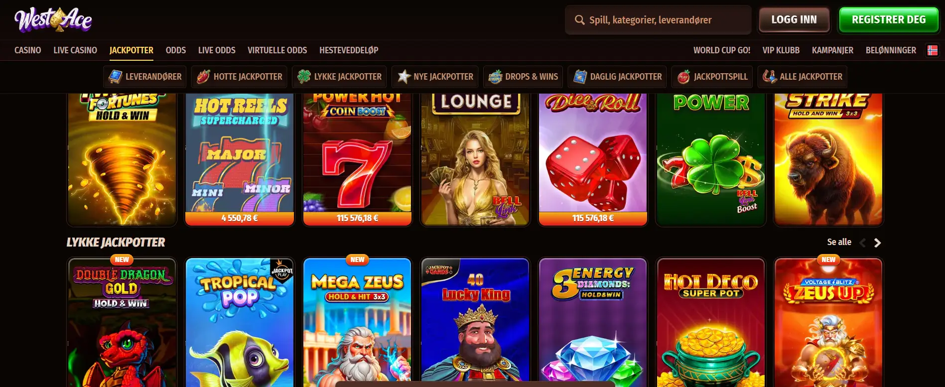 Westace Casino med populære spilleautomater