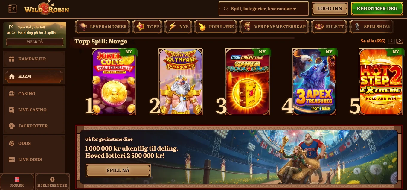 WildRobin Casino med velkomstbonus og rangerte casinospill