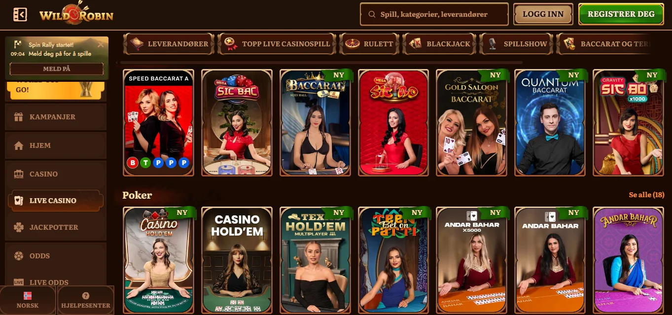 WildRobin Casino med live casino og bordspill